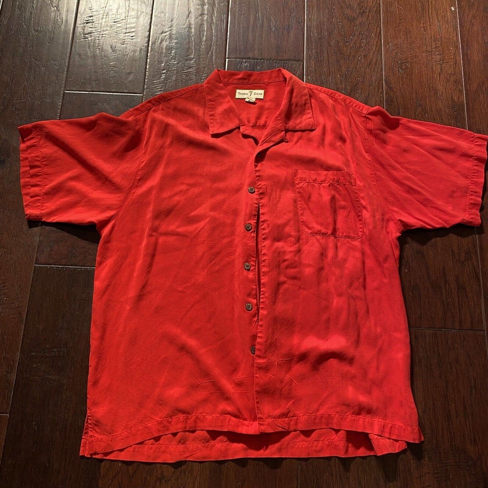 Tropical Island Mens Size XL 100% Silk Short Sleeve Shirt Solid Red